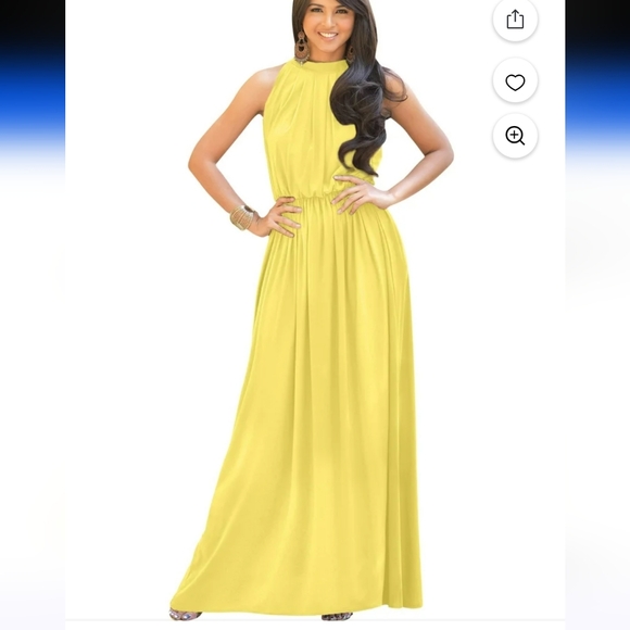 KOH KOH Long Sleeveless Halter Neck Maxi  Dress Gown 4XL Daffodil Yellow - Picture 1 of 13